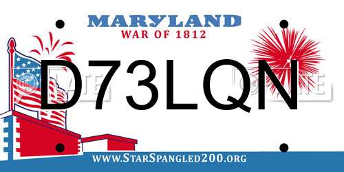 D73LQN Maryland License Plate