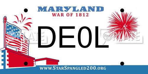 DE0L Maryland License Plate