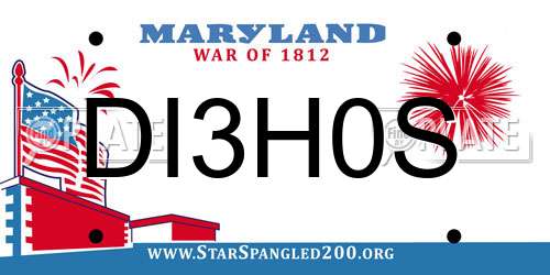 DI3H0S Maryland License Plate