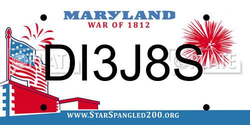 DI3J8S Maryland License Plate