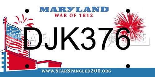 DJK376 Maryland License Plate