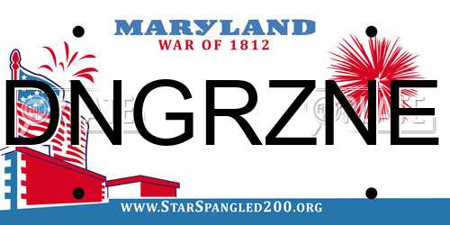 DNGRZNE Maryland License Plate