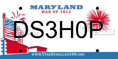 DS3H0P Maryland License Plate