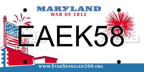 EAEK58 Maryland License Plate