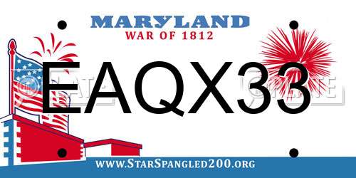 EAQX33 Maryland License Plate