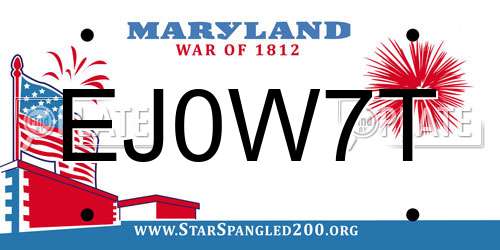 EJ0W7T Maryland License Plate
