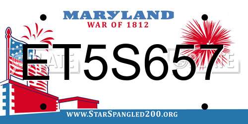 ET5S657 Maryland License Plate