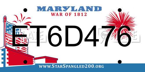 ET6D476 Maryland License Plate