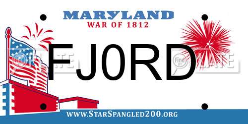 FJ0RD Maryland License Plate