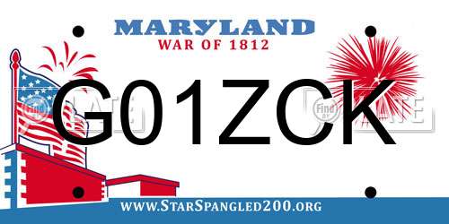 G01ZCK Maryland License Plate