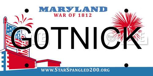 G0TNICK Maryland License Plate