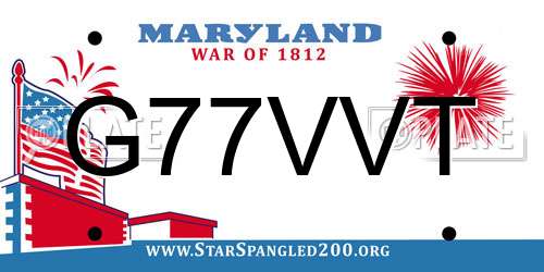 G77VVT Maryland License Plate