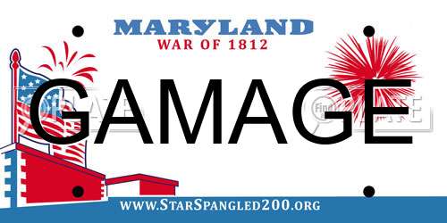 GAMAGE Maryland License Plate