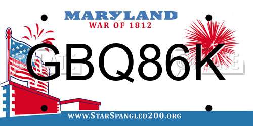 GBQ86K Maryland License Plate