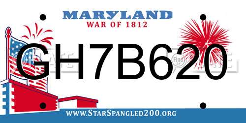 GH7B620 Maryland License Plate