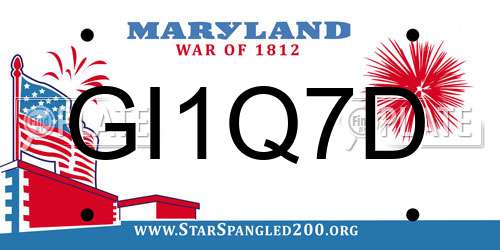 GI1Q7D Maryland License Plate