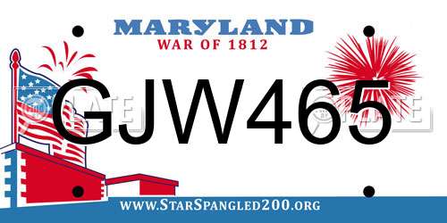 GJW465 Maryland License Plate