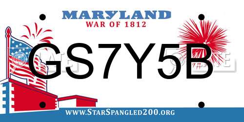 GS7Y5B Maryland License Plate