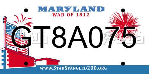 GT8A075 Maryland License Plate