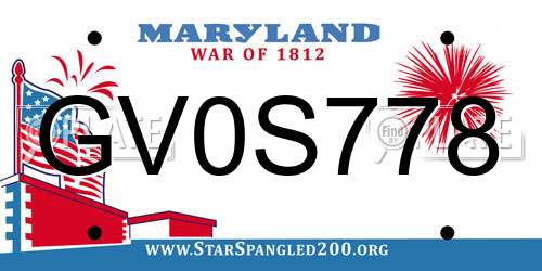 GV0S778 Maryland License Plate