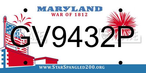 GV9432P Maryland License Plate