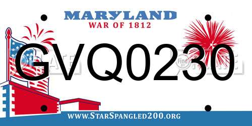 GVQ0230 Maryland License Plate