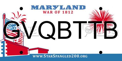 GVQBTTB Maryland License Plate