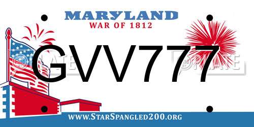GVV777 Maryland License Plate