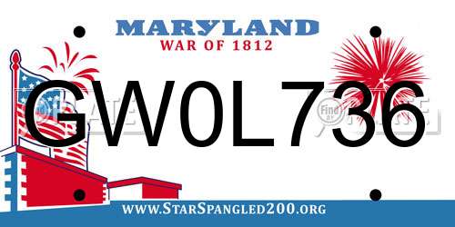 GW0L736 Maryland License Plate