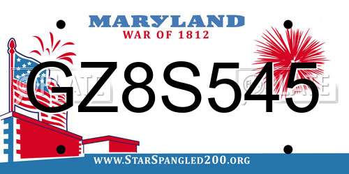 GZ8S545 Maryland License Plate