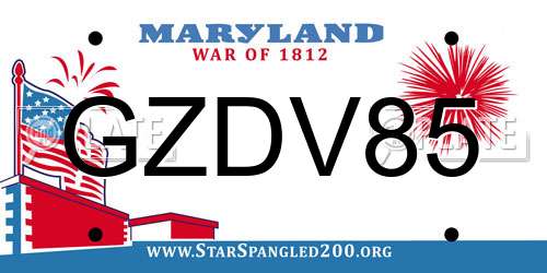GZDV85 Maryland License Plate