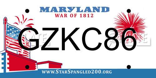 GZKC86 Maryland License Plate