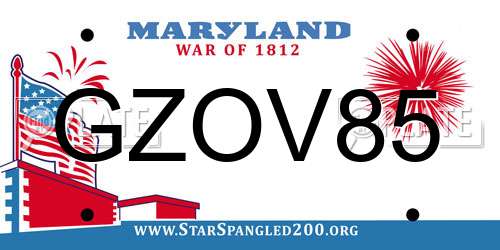 GZOV85 Maryland License Plate