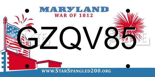 GZQV85 Maryland License Plate