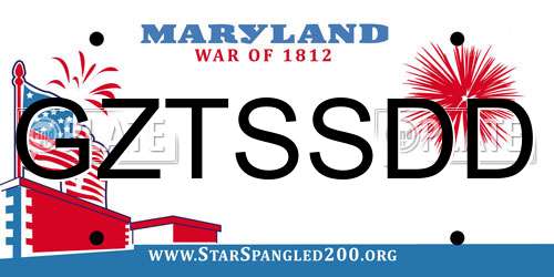 GZTSSDD Maryland License Plate