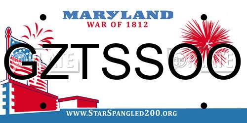 GZTSSOO Maryland License Plate