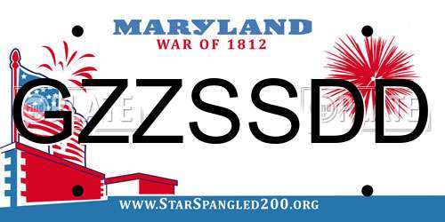 GZZSSDD Maryland License Plate
