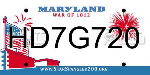 HD7G720 Maryland License Plate