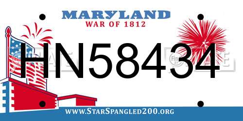 HN58434 Maryland License Plate