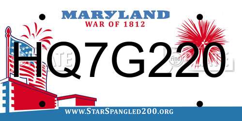 HQ7G220 Maryland License Plate