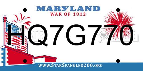 HQ7G770 Maryland License Plate