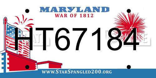 HT67184 Maryland License Plate