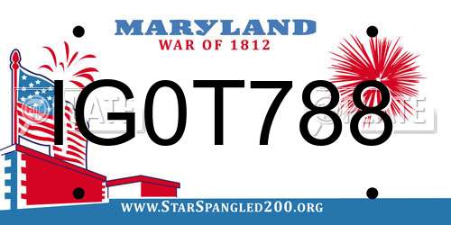 IG0T788 Maryland License Plate