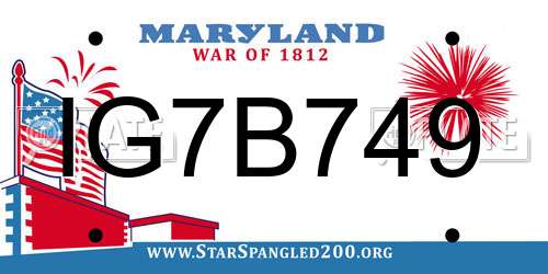 IG7B749 Maryland License Plate