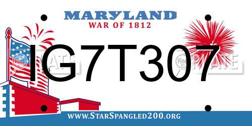 IG7T307 Maryland License Plate