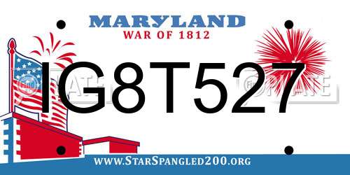IG8T527 Maryland License Plate