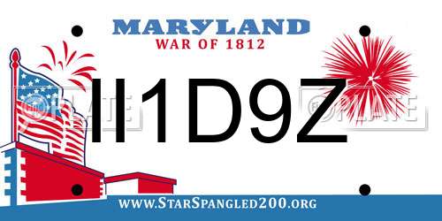 II1D9Z Maryland License Plate