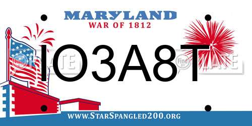 IO3A8T Maryland License Plate