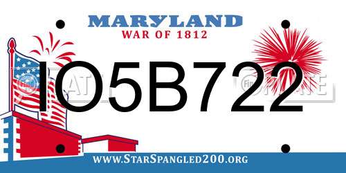 IO5B722 Maryland License Plate