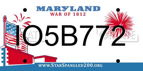 IO5B772 Maryland License Plate